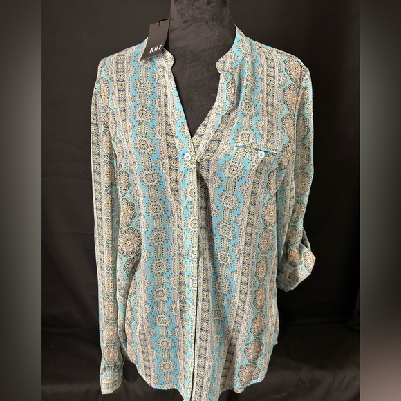 Kut From The Kloth Blouse in Pari Blue Orchard - Picture 2 of 6